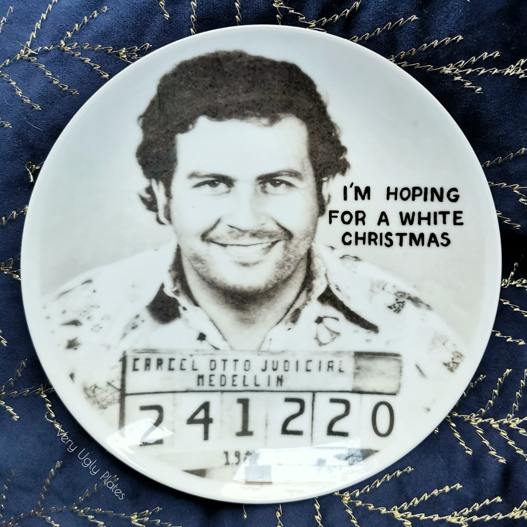 white christmas wall plate