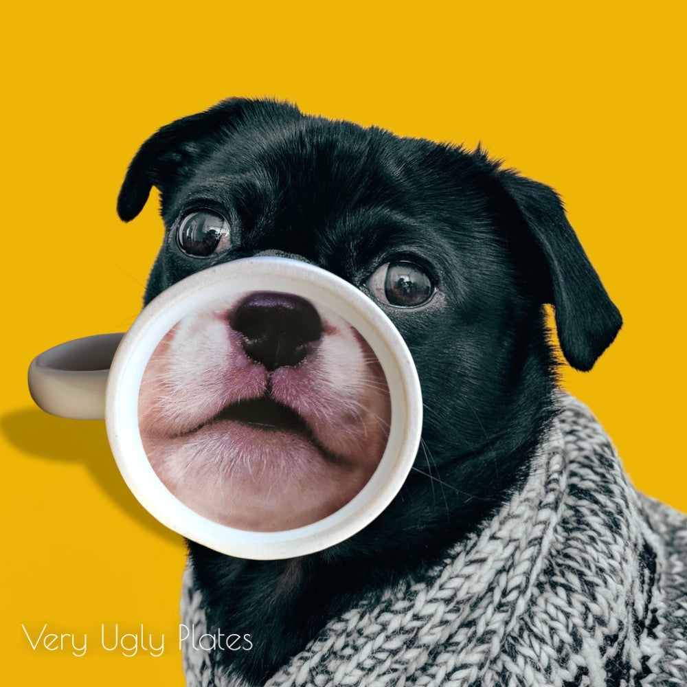 good boy mug with dog's mouth on the bottom