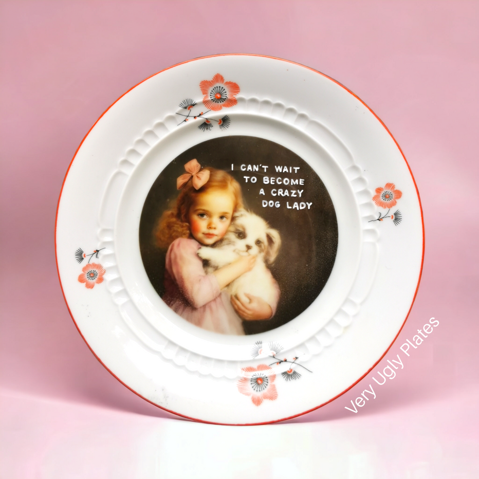 crazy dog lady plate