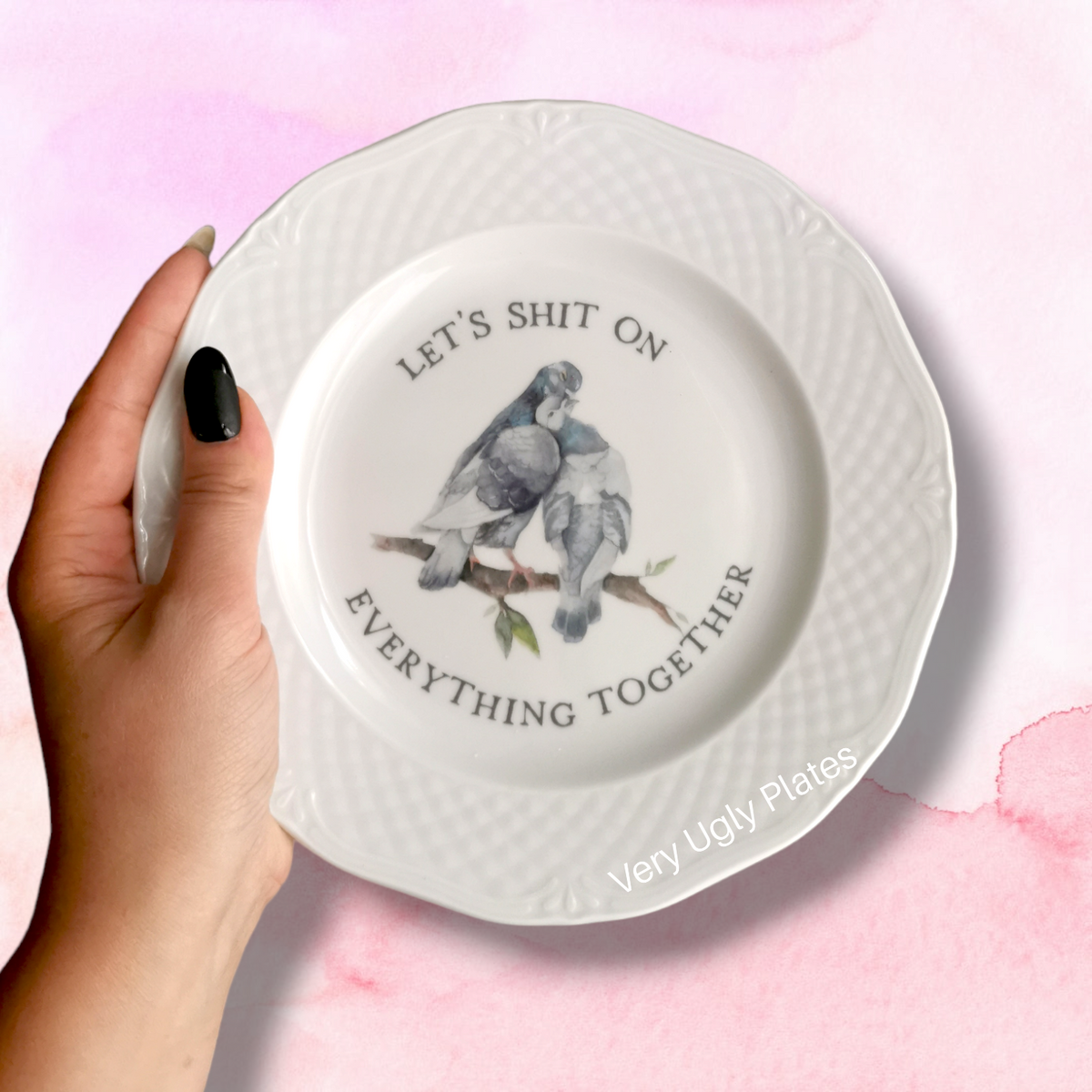 dishwasher and microwave safe dessert plate pigeon Very Ugly Plates
