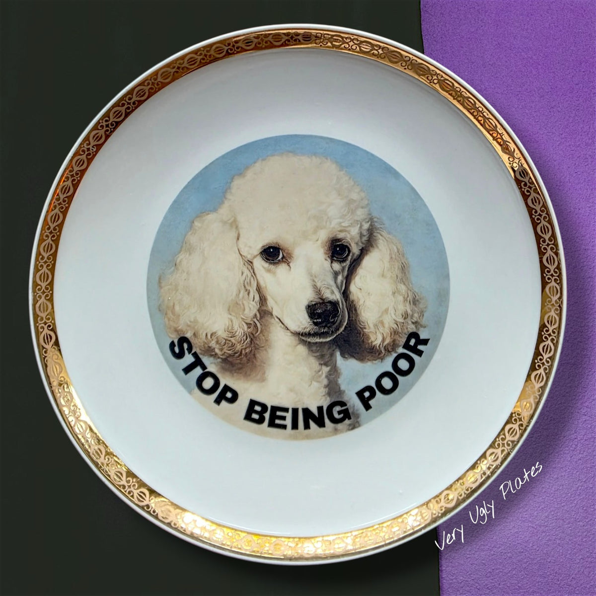 Stop being poor vintage plate