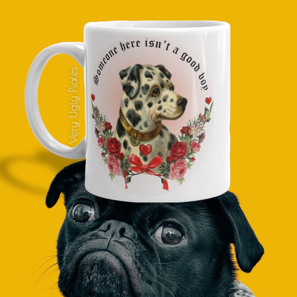 good boy mug with dog's mouth on the bottom